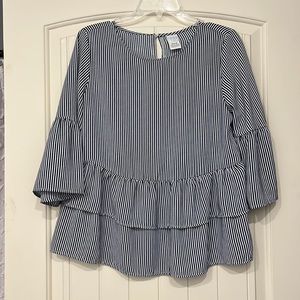 Time and Tru Ladies Blue & White Stripped Blouse with ruffles.